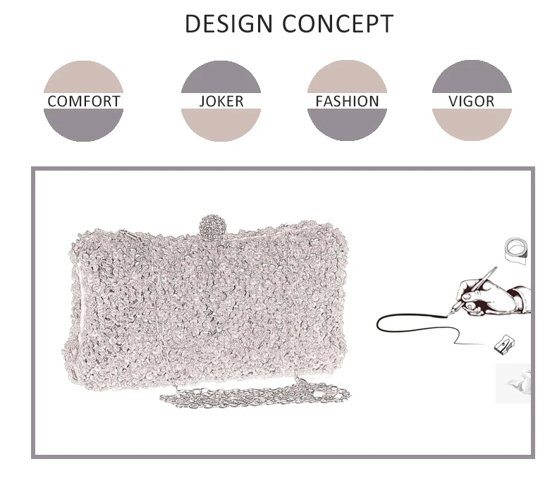 YNSSK Silver Sparkly Evening Bag Scene Display