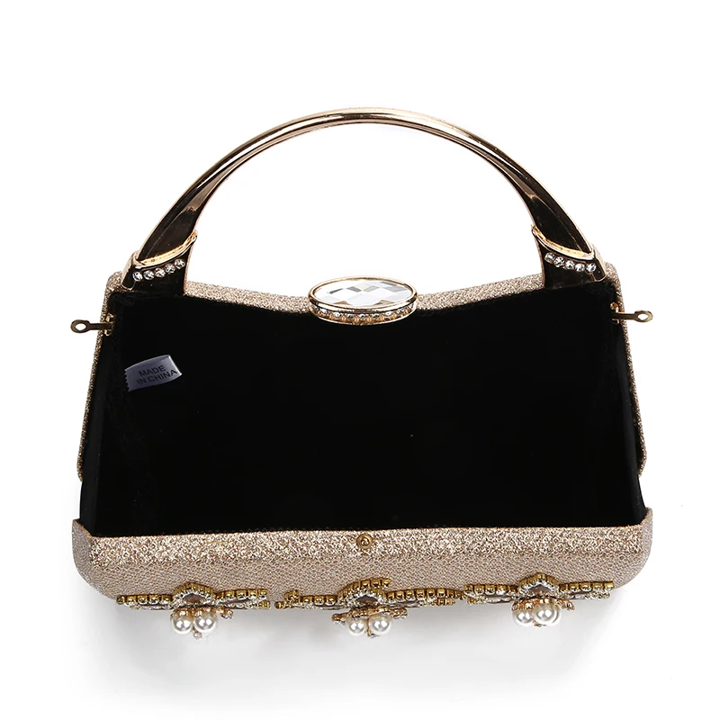 YNSSK Champagne Clutch Bag With Metal Handle Inside View