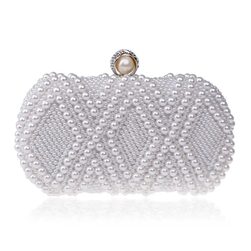 YNSSK Silver Beaded Bridal Clutch Evening Bag Front View