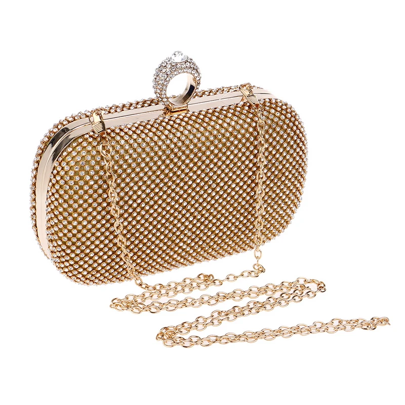 Front View with Chain of YNSSK Rhinestone Ring Evening Bag