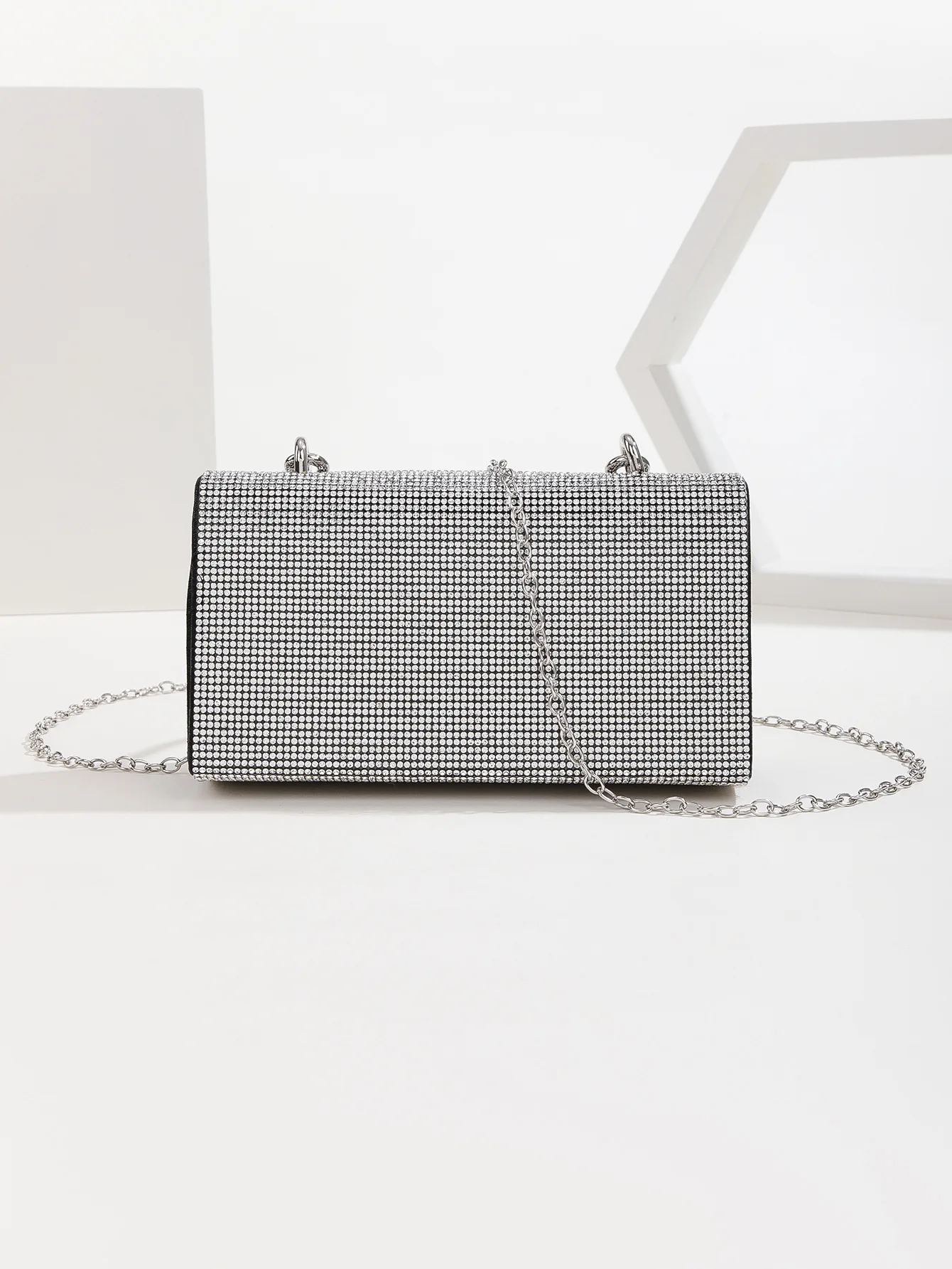 YNSSK Silver Bling Rhinestone Hand Bag Front View
