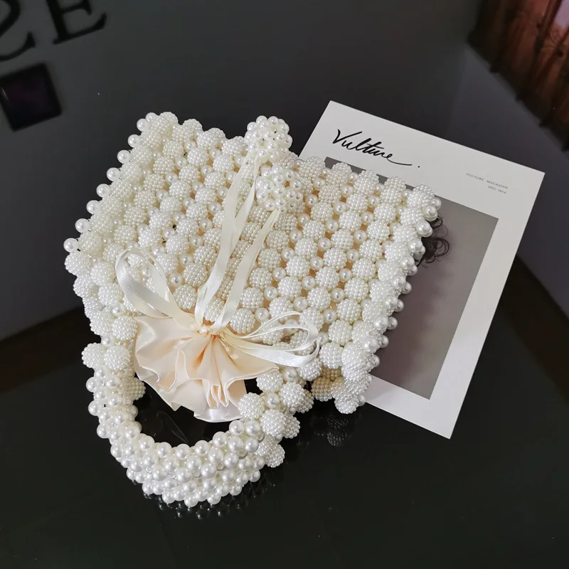 YNSSK Beige Beads Drawstring Clutch Bag For Wedding Top View