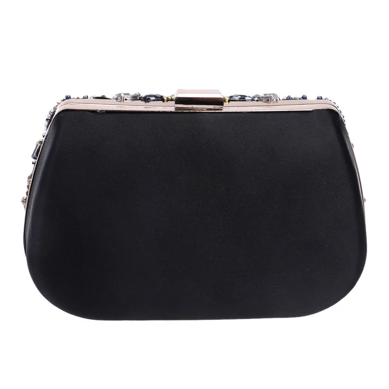 YNSSK Silver Sequin Black Crystal Clutch Bag Back View