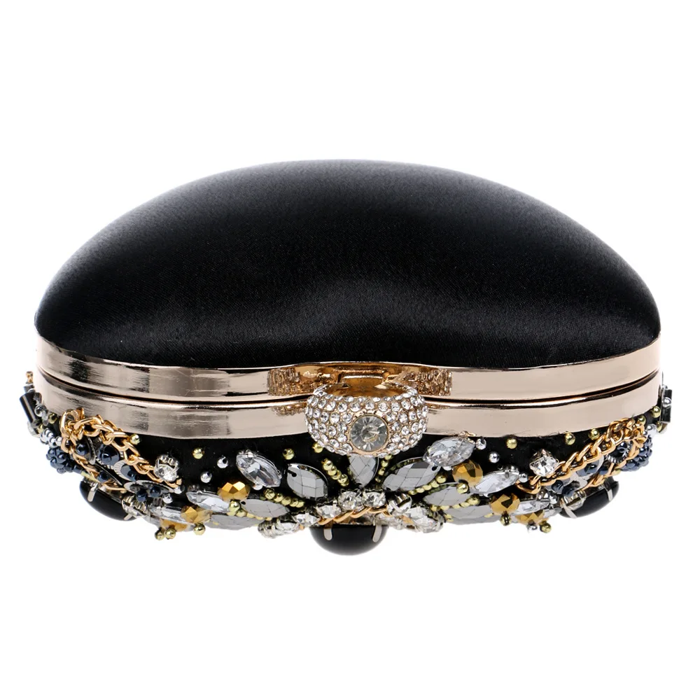 YNSSK Black Clutch Bag with Gold Chain Lay Down Top Back View