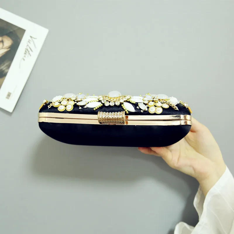 YNSSK Black Beaded Clutch Evening Bag Top View