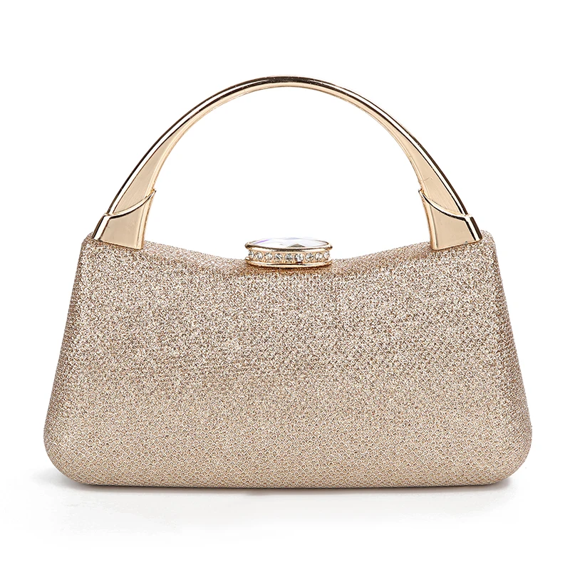 YNSSK Champagne Clutch Bag With Metal Handle Back View