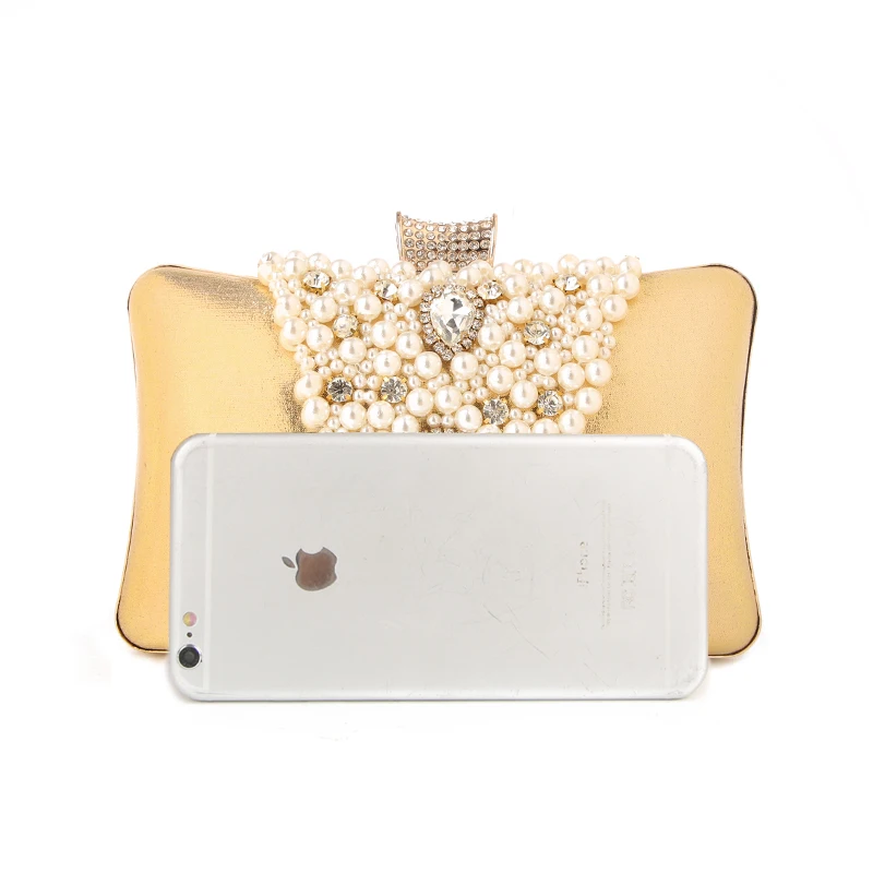 YNSSK Beads Faux Leather Clutch Bag with Handle Szie Compare with iPhone