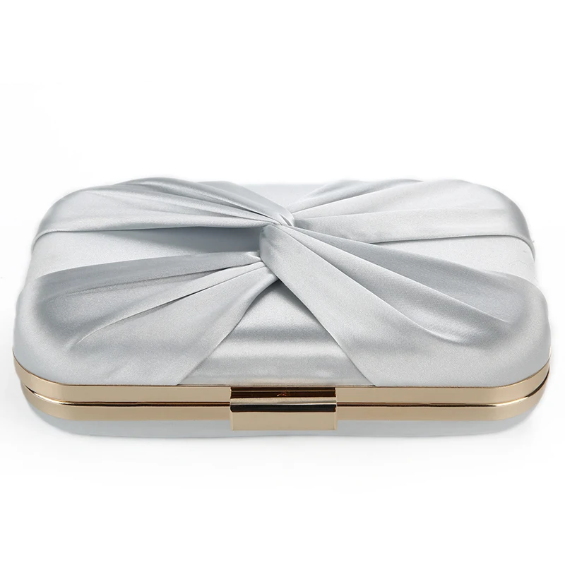 YNSSK Silver Pleated Silk Clutch Box Bag Top View