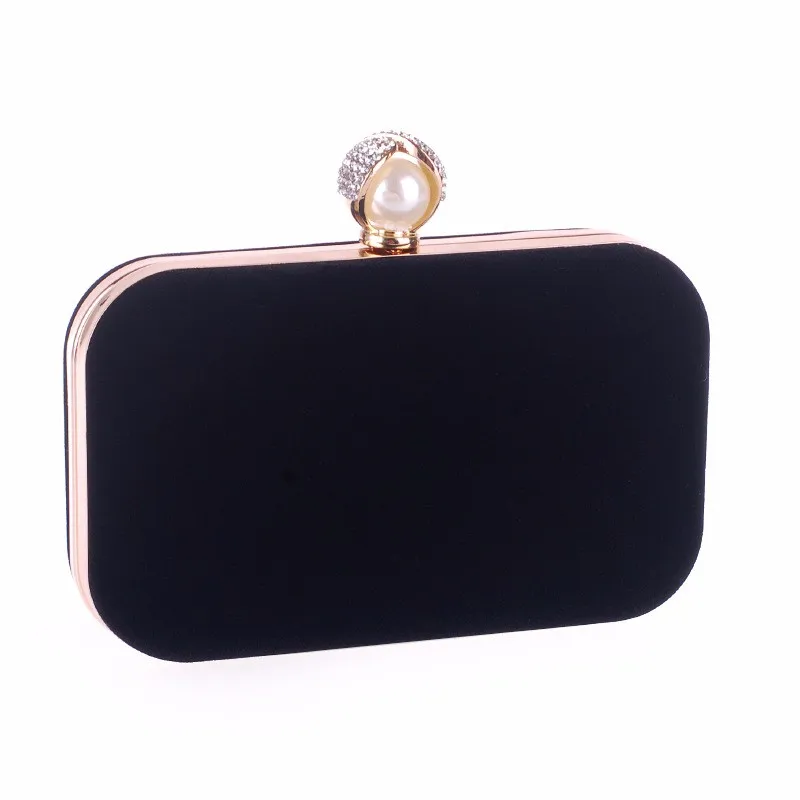YNSSK Small Pure Black Velvet Clutch Box Bag Side View