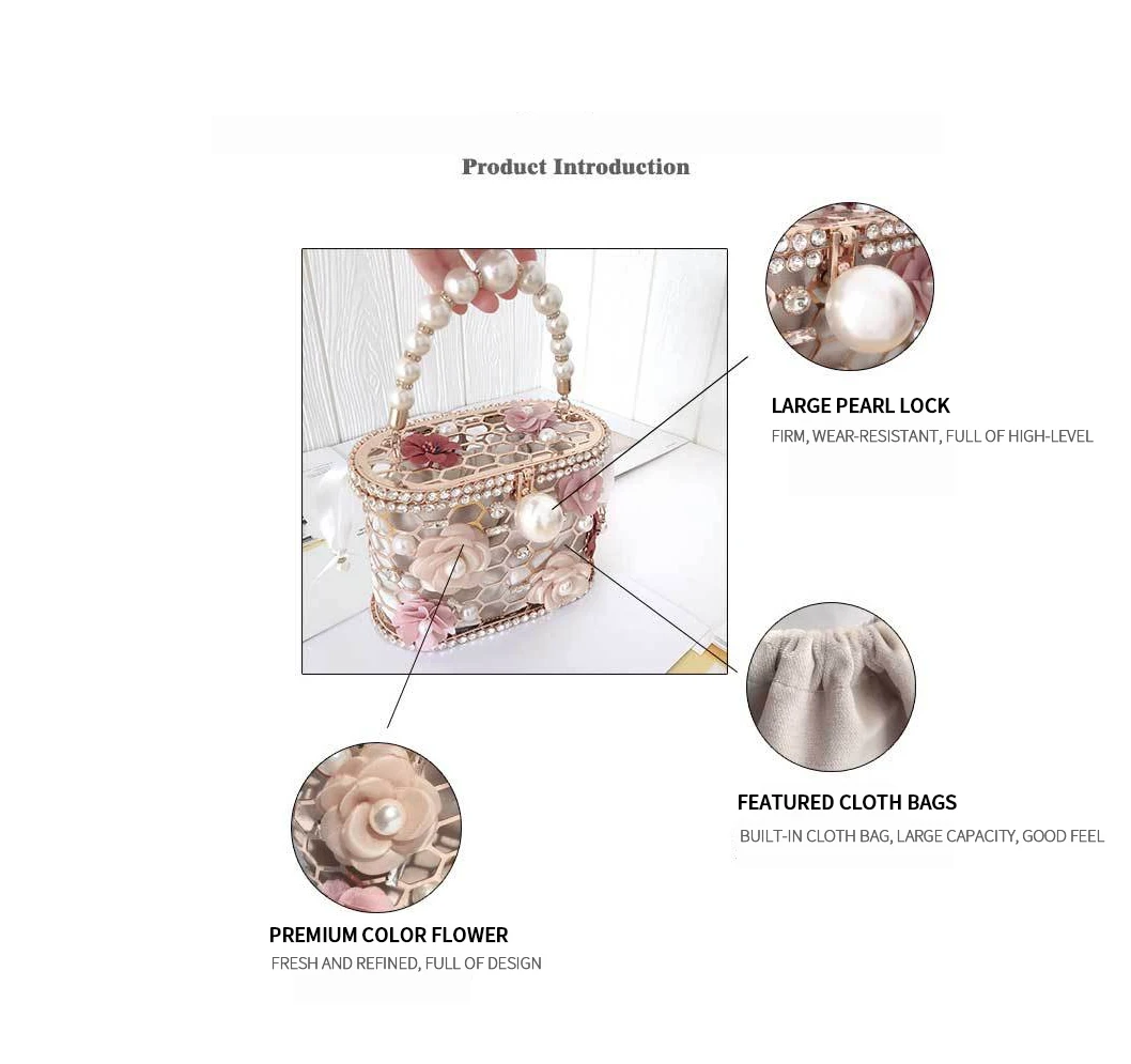 YNSSK Floral Metal Case Basket Clutch Bag Apricot Color Detail Display