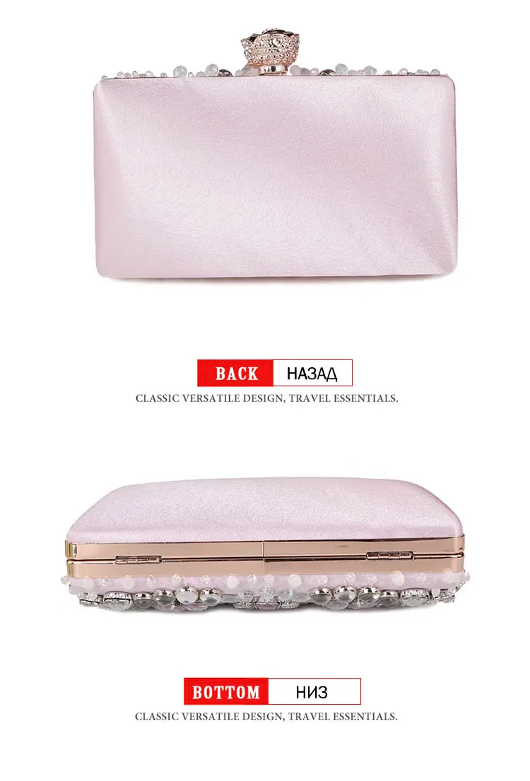 YNSSK Pink Sparkly Crystal Clutch Bag Back View