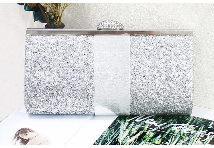 YNSSK Silver Sequin Clutch Bag Front View