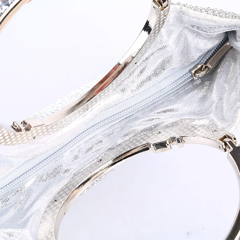 YNSSK Large Silver Clutch Bag Top Detail View