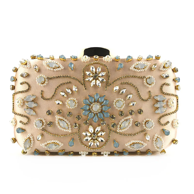 YNSSK Gold Satin Floral Clutch Bag Front View