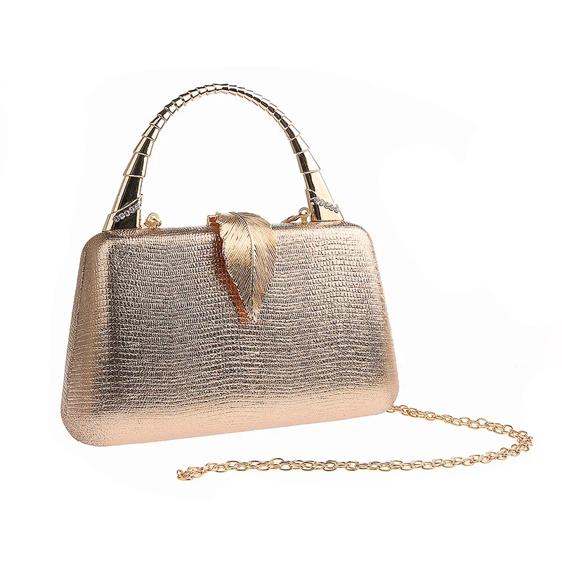 YNSSK Champagne Leather Hand Clutch Front View