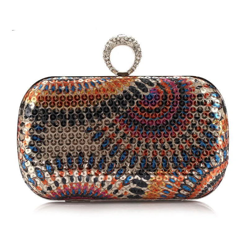 YNSSK Rose Gold Rainbow Sequin Clutch Bag Front View