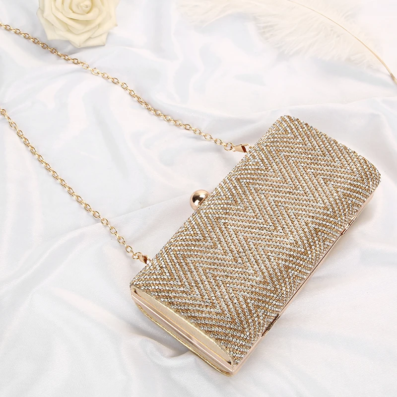 YNSSK Bling Rhinestone Stripe Clutch Bag Side View