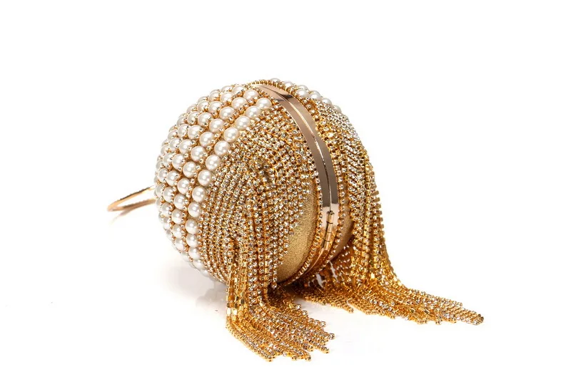 YNSSK Gold Round Pearl Glitter Clutch Bag Bottom View