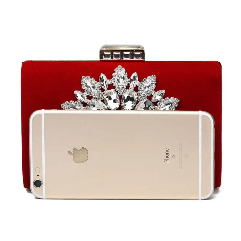 YNSSK Sparkling Floral Red Velvet Clutch Bag Size Compare with iPhone