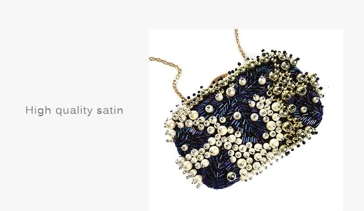 YNSSK Navy Beads Embroidered Evening Clutch Bag Front Detail View