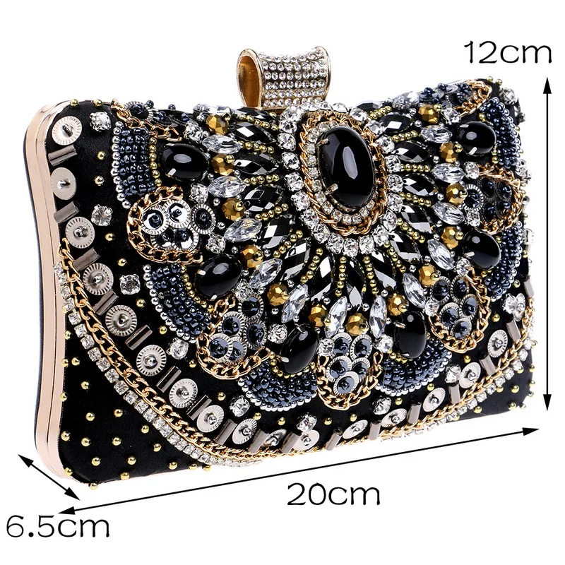 YNSSK Luxury Silver Black Clutch Bag Size