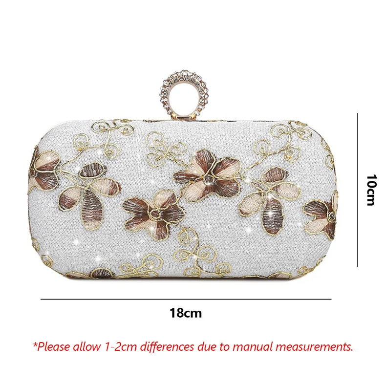 YNSSK Floral Embroidered Silver Clutch Bag Size