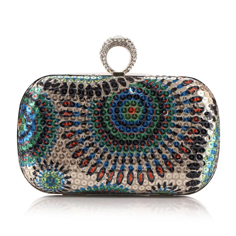 YNSSK Blue Rainbow Sequin Clutch Bag Front View