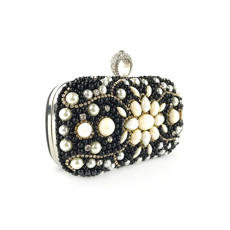 YNSSK Black Beads Evening Crossbody Bag Side View