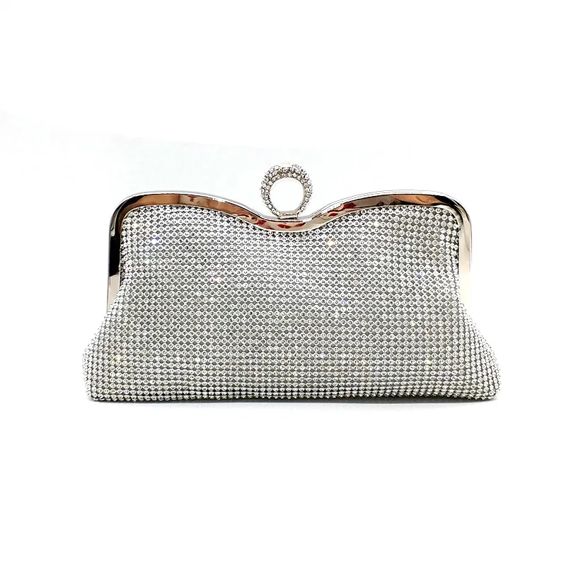 YNSSK Clutch Purse for Wedding Silver Front View