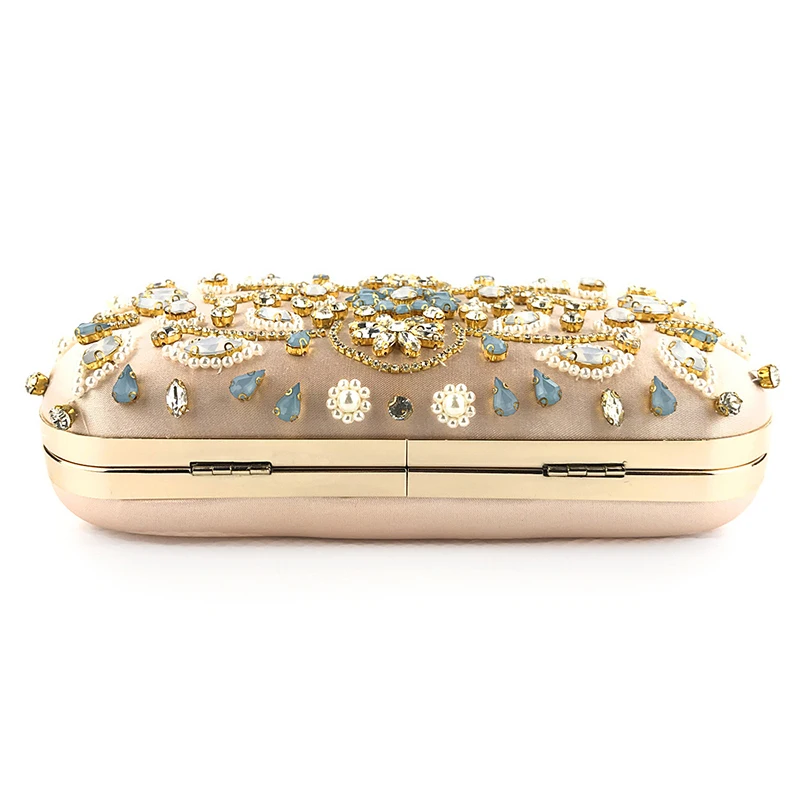 YNSSK Gold Satin Floral Clutch Bag Bottom View