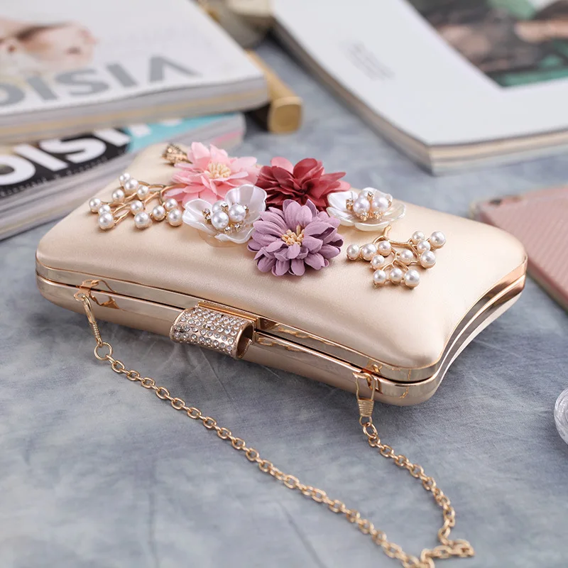 YNSSK Apricot Floral Velour Clutch Bag for Wedding Top View