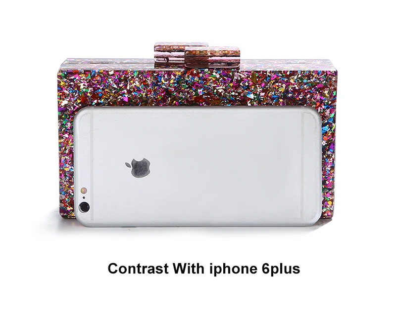 YNSSK Multicolor Sequin Acrylic Clutch Size Compare with iPhone