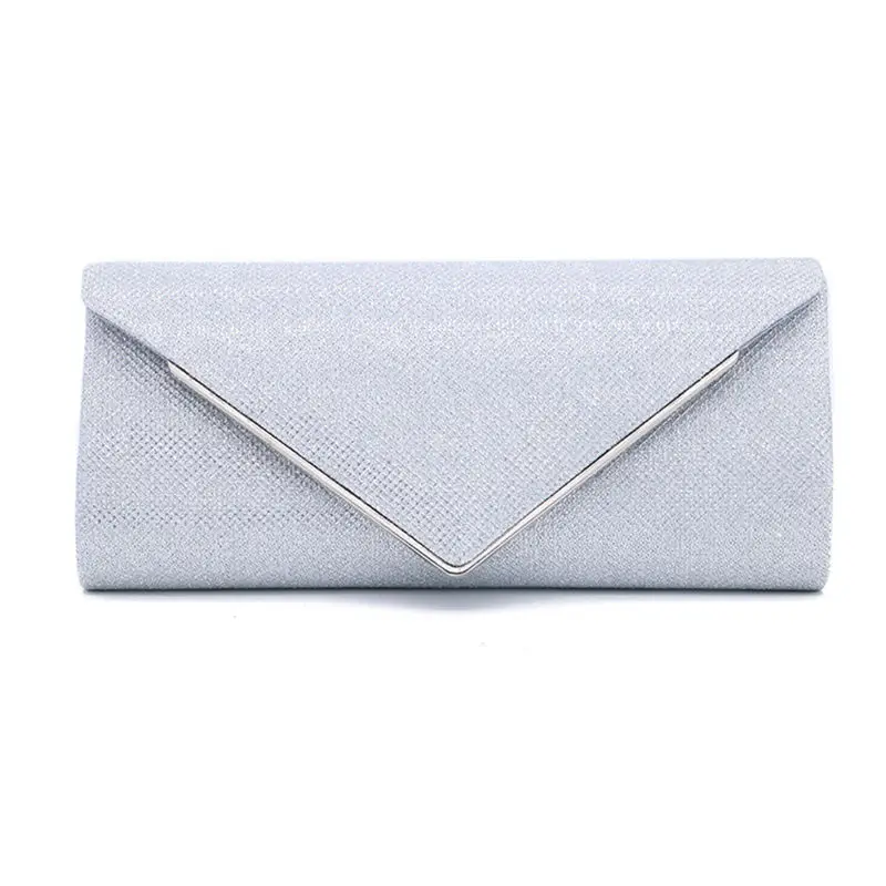 YNSSK Silver Envelope Clutch Bag Front View