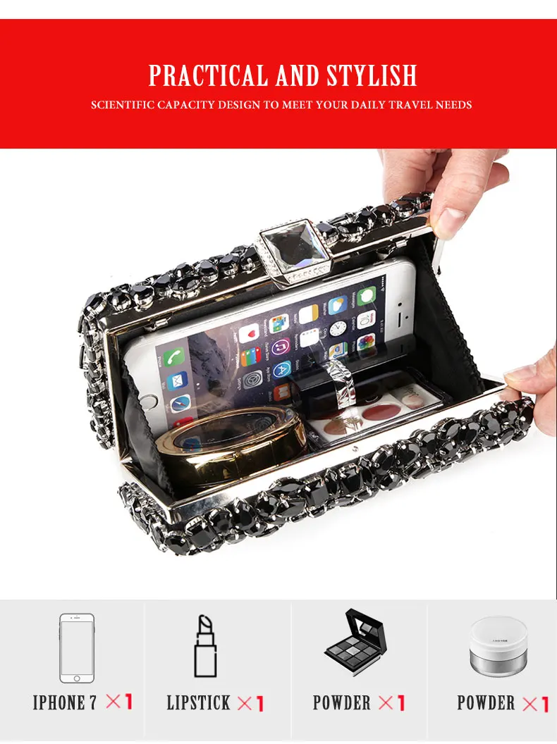 YNSSK Black Jewelry Clutch Bag Inside View