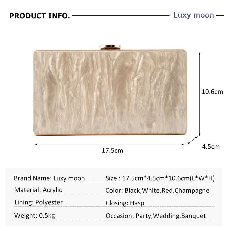 YNSSK Marble Bride Acrylic Clutch Champagne Color Size