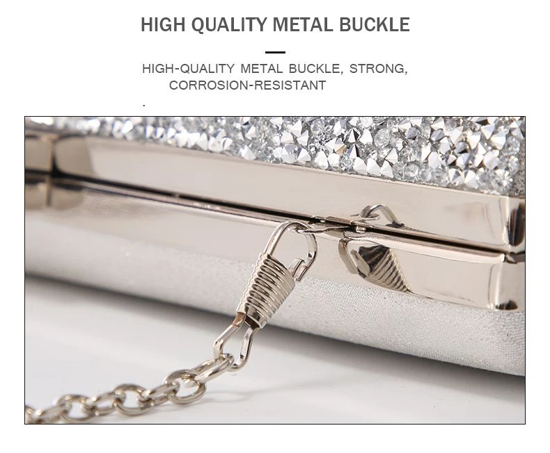 YNSSK Silver Sparkle Clutch Bag Chain Lock Detail View
