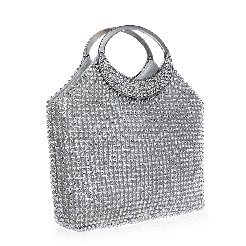 YNSSK Silver Rhinestone Clutch Bag Side View