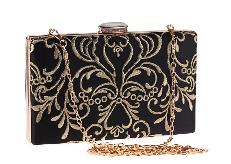 YNSSK Black Embroidered Clutch Bag Side View