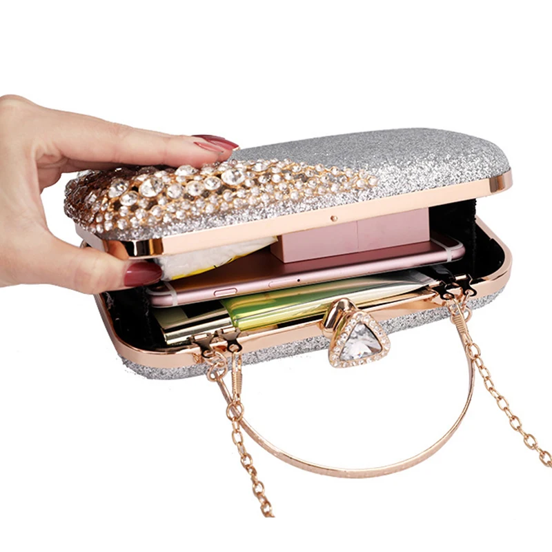 YNSSK Silver Metallic Evening Bag Inside View