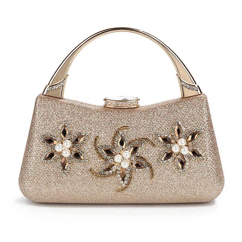 YNSSK Champagne Clutch Bag With Metal Handle Front View
