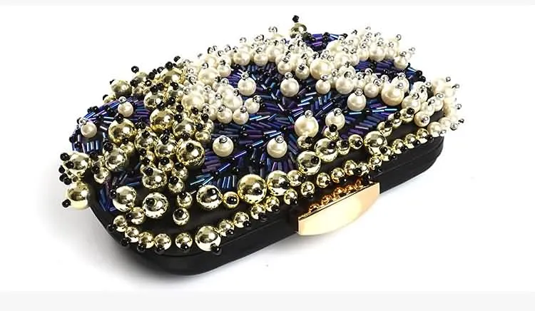 YNSSK Navy Beads Embroidered Evening Clutch Bag Top View