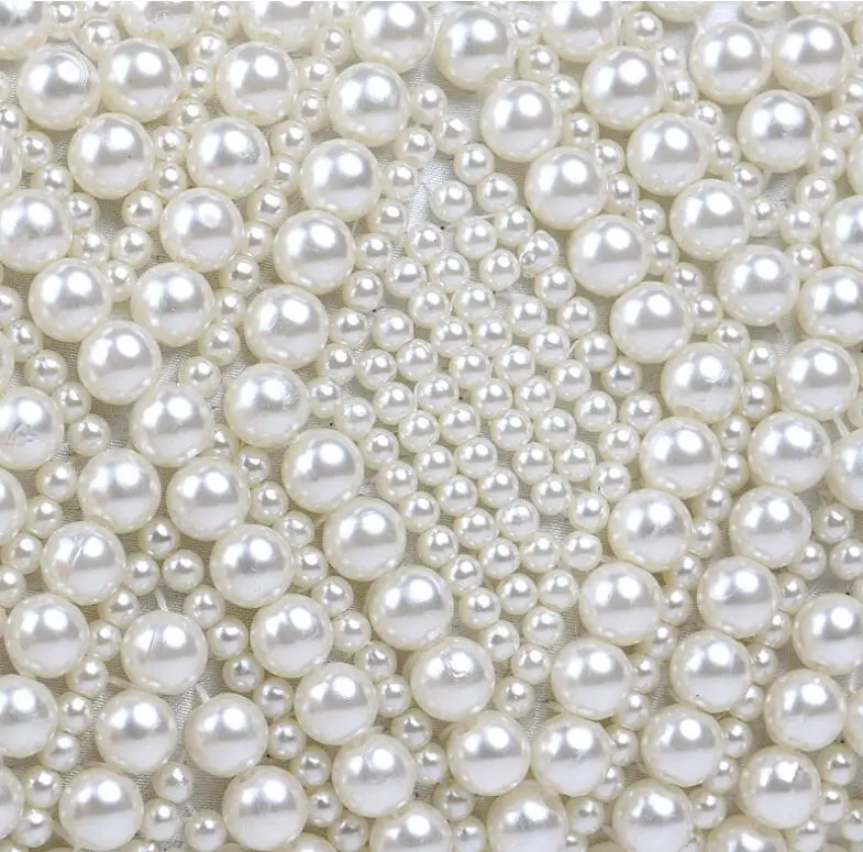 YNSSK Beige Beaded Bridal Clutch Evening Bag Surface Detail View