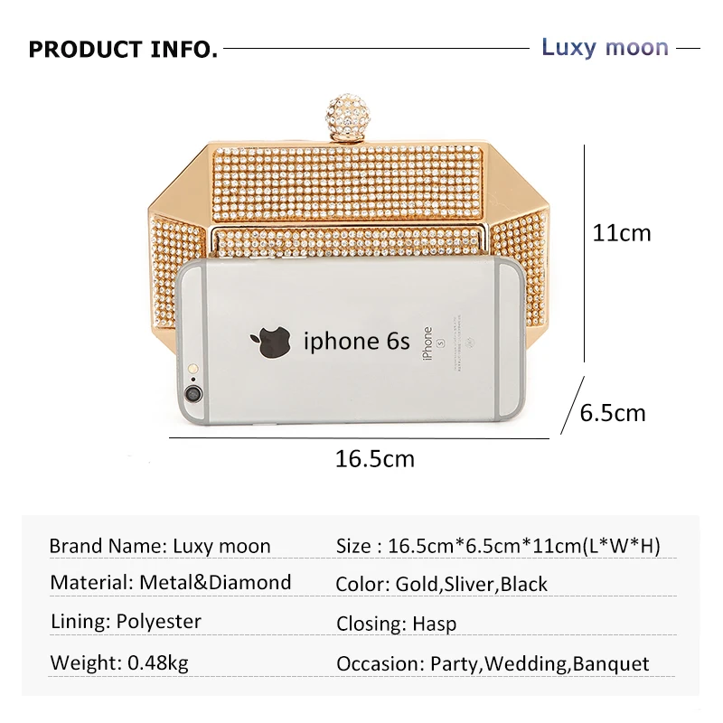 Dimensions of YNSSK Octagon Hardbox Evening Bag