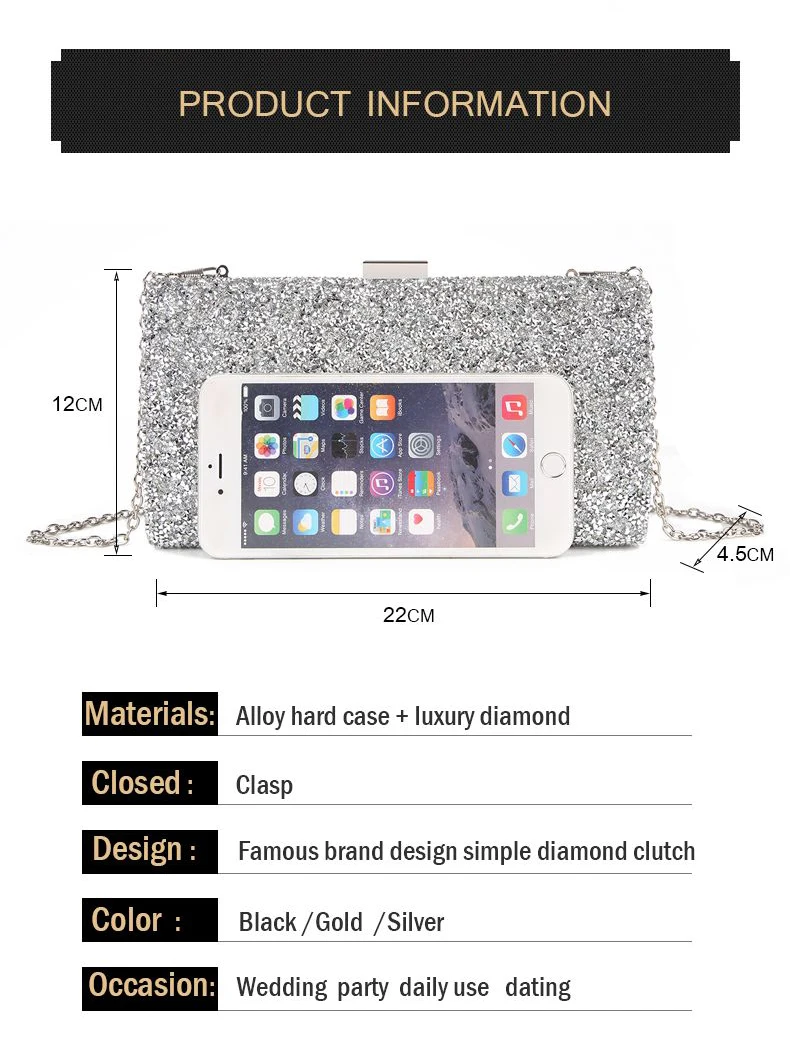YNSSK Sparkle Clutch Bag Size