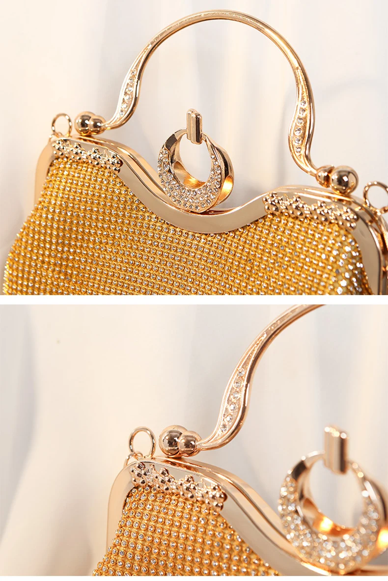 YNSSK Sparkling Gold Clutch Bag With Metal Handle Top Detail