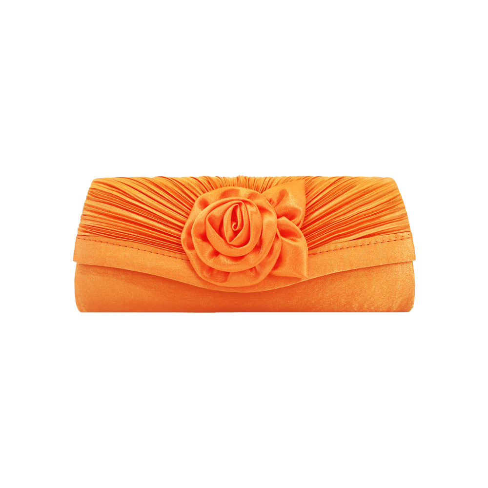 YNSSK Orange Floral Satin Clutch Evening Bag Front View