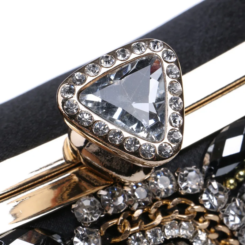 YNSSK Silver Black Crystal Metal Decorative Clutch Bag Snap Detail View
