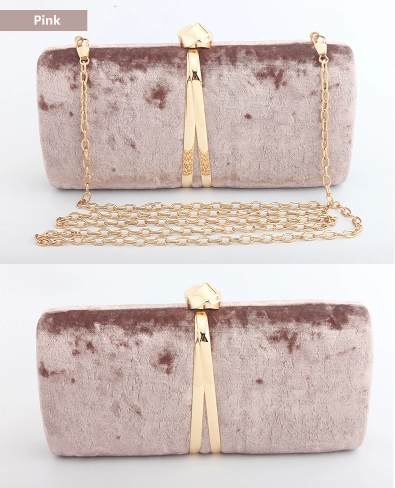 YNSSK Pink Velour Clutch Bag Front View