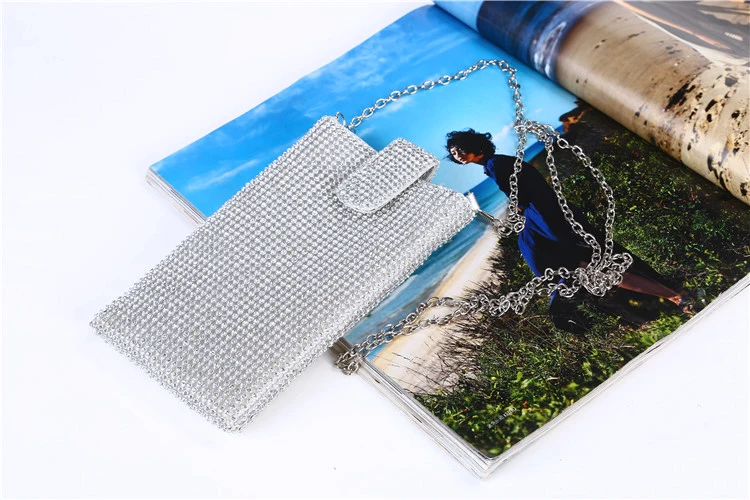 YNSSK Silver Bling Rhinestone Phone Purse Front View