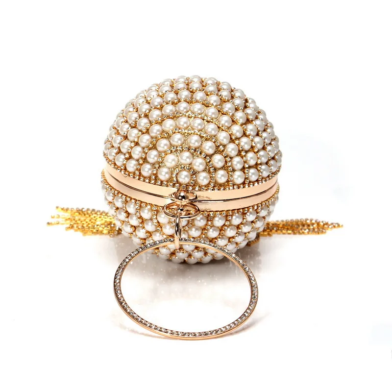 YNSSK Gold Round Pearl Glitter Clutch Bag Top View